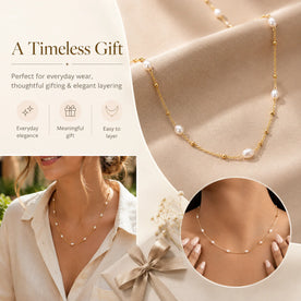Freshwater Pearl Beaded Necklace in Gold or Silver