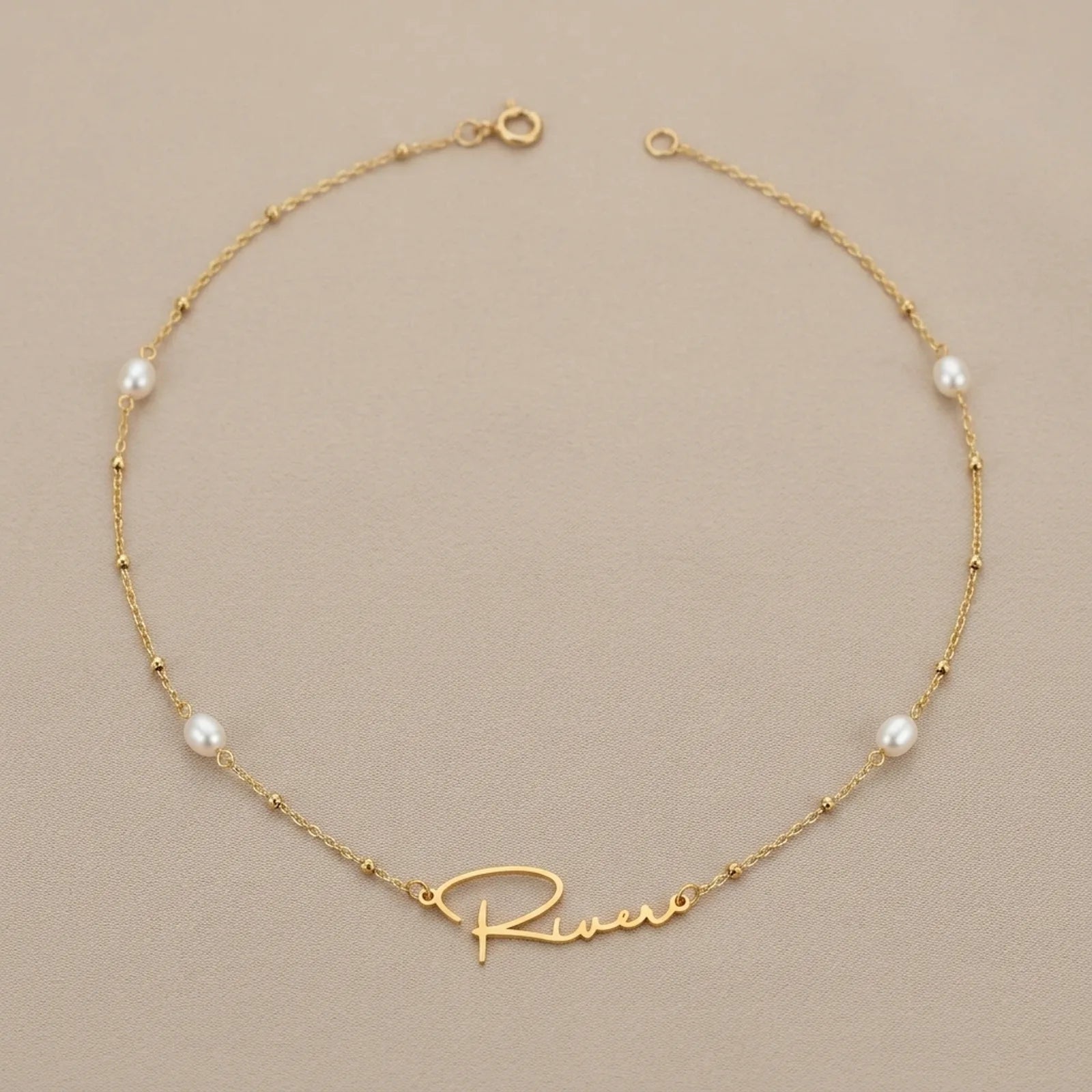 Freshwater Pearl Name Necklace – Personalised Gold or Silver Pearl Necklace, 6 Designs