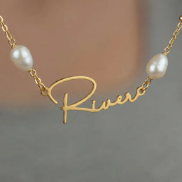 Freshwater Pearl Name Necklace – Personalised Gold or Silver Pearl Necklace, 6 Designs