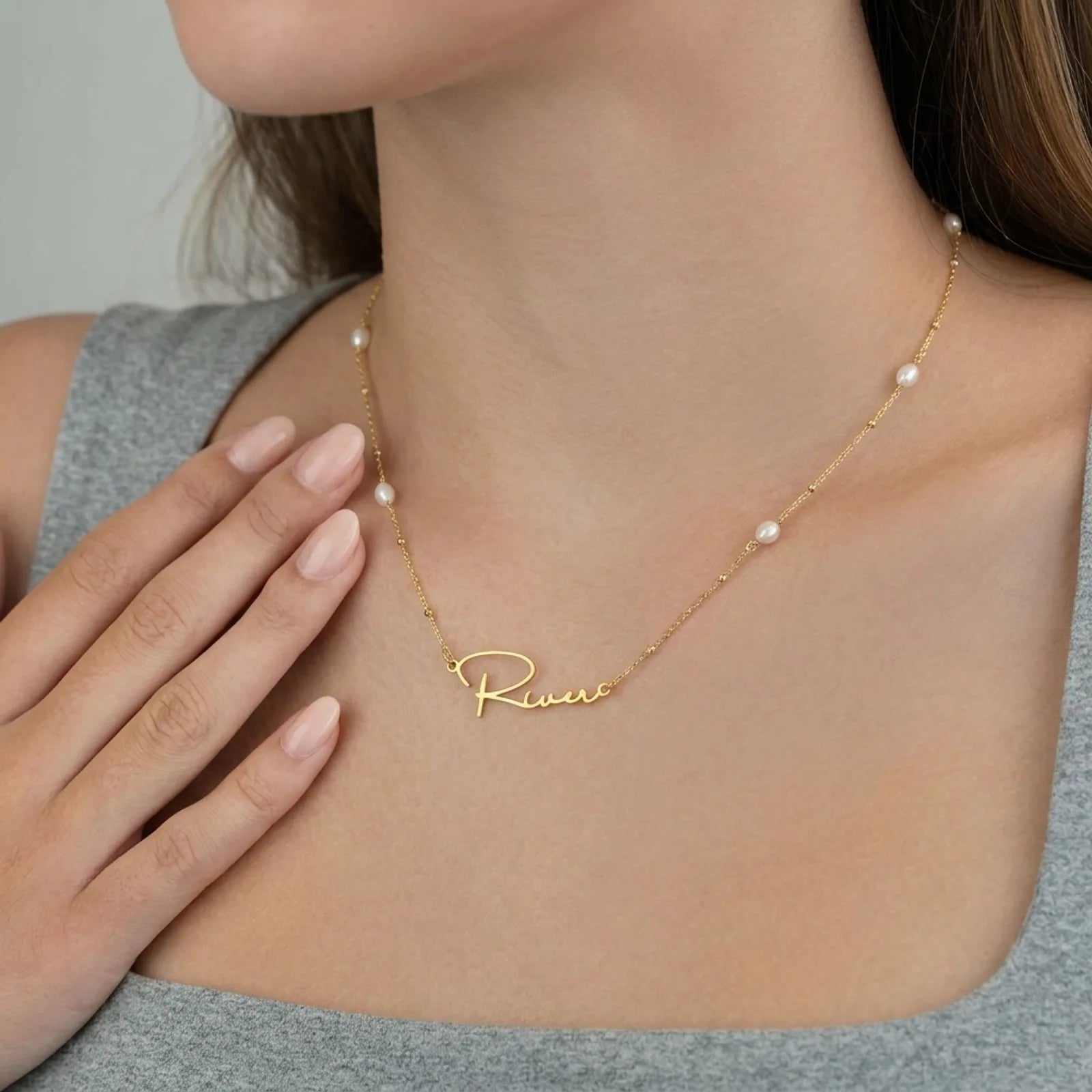 Freshwater Pearl Name Necklace – Personalised Gold or Silver Pearl Necklace, 6 Designs