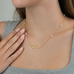 Freshwater Pearl Name Necklace – Personalised Gold or Silver Pearl Necklace, 6 Designs