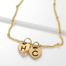 Two Heart Initial Necklace – Personalised in Gold, Silver or Vermeil – Gigi & Maple