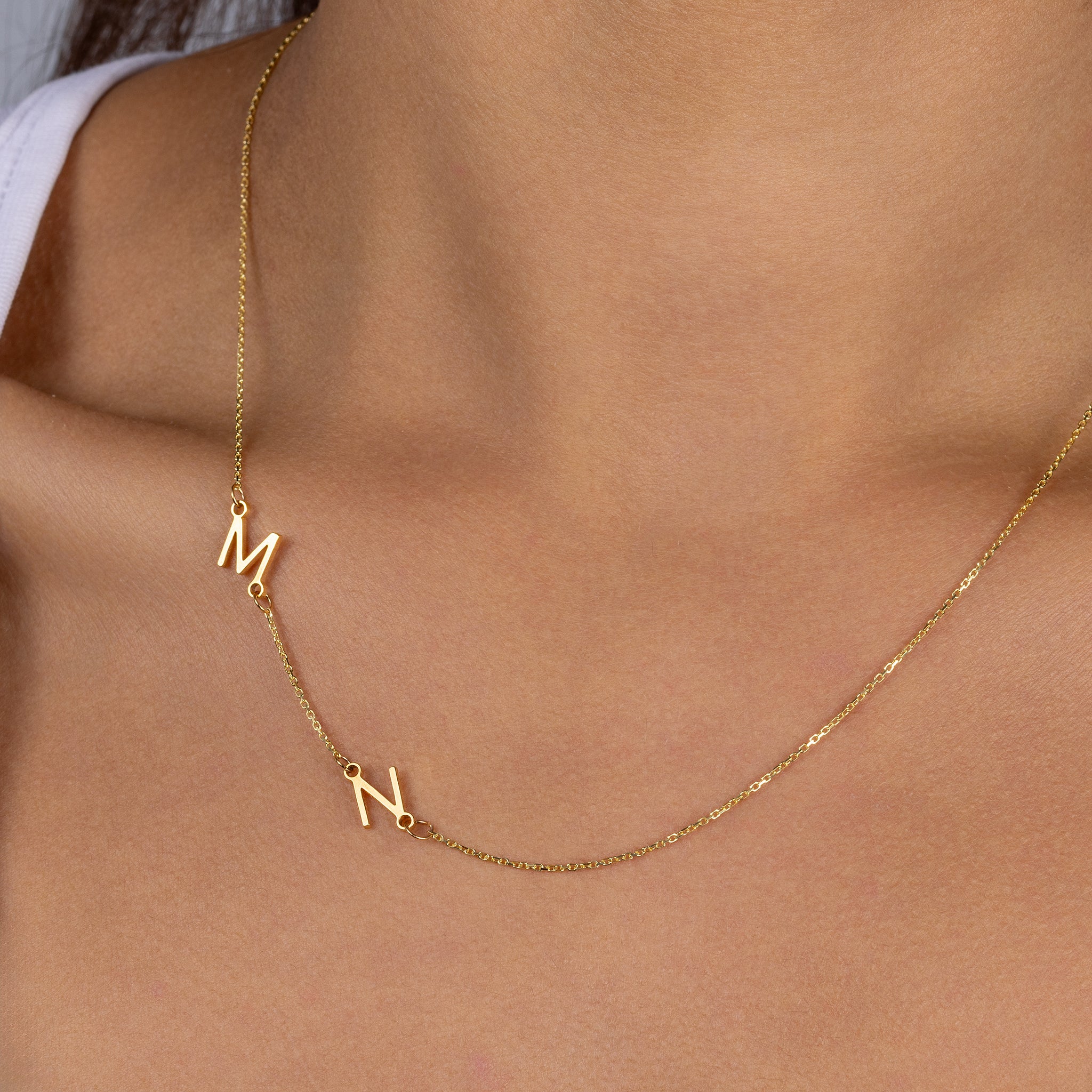 Double Sideways Initial Necklace in Gold or Silver