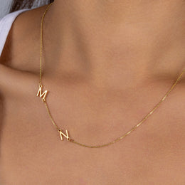 Double Sideways Initial Necklace in Gold or Silver