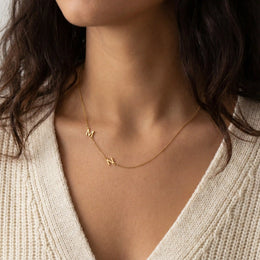 Double Sideways Initial Necklace in Gold or Silver