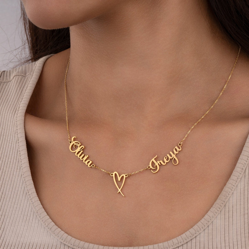 Collier avec double prénom et cœur