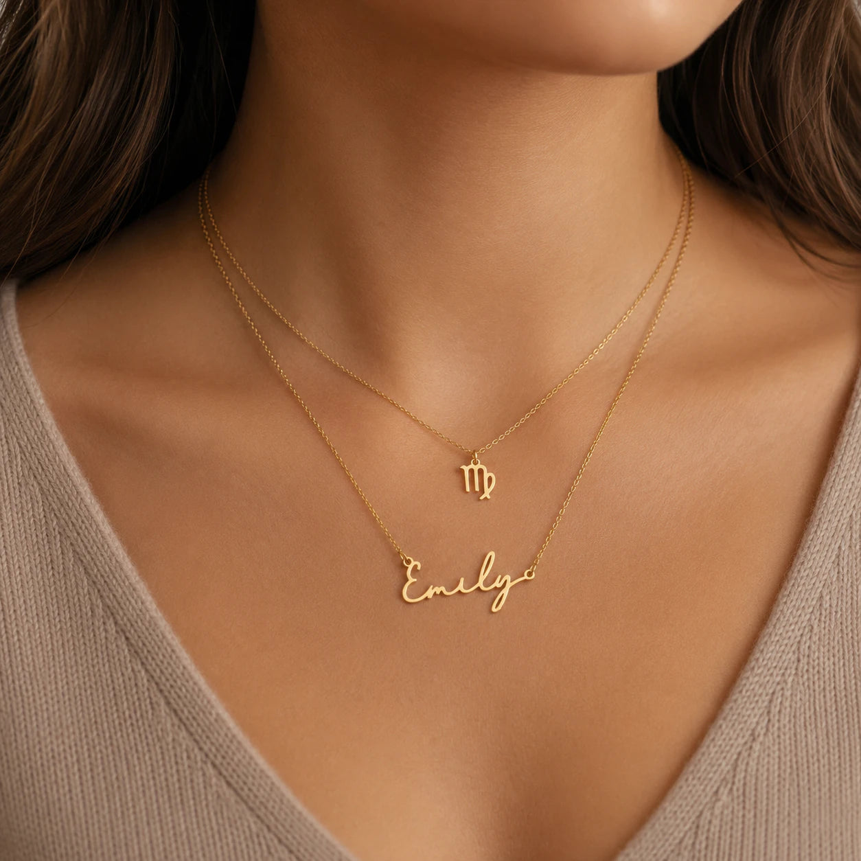 Personalised Name & Zodiac Necklace Set | Star Sign Jewellery | HBD