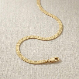 Greek Key Herringbone Bracelet in Silver or Gold – 18.5cm