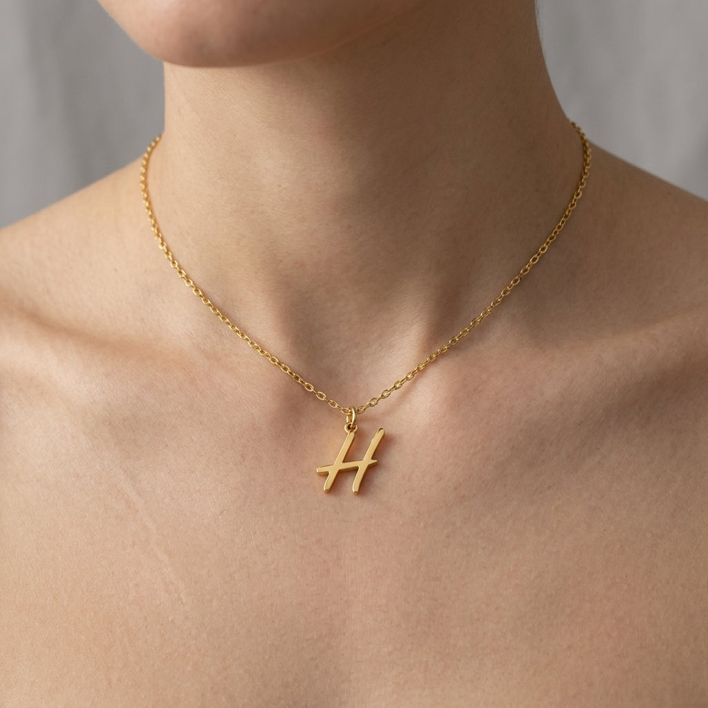 H Necklace | Initial & Letter H Pendant, Gold & Silver