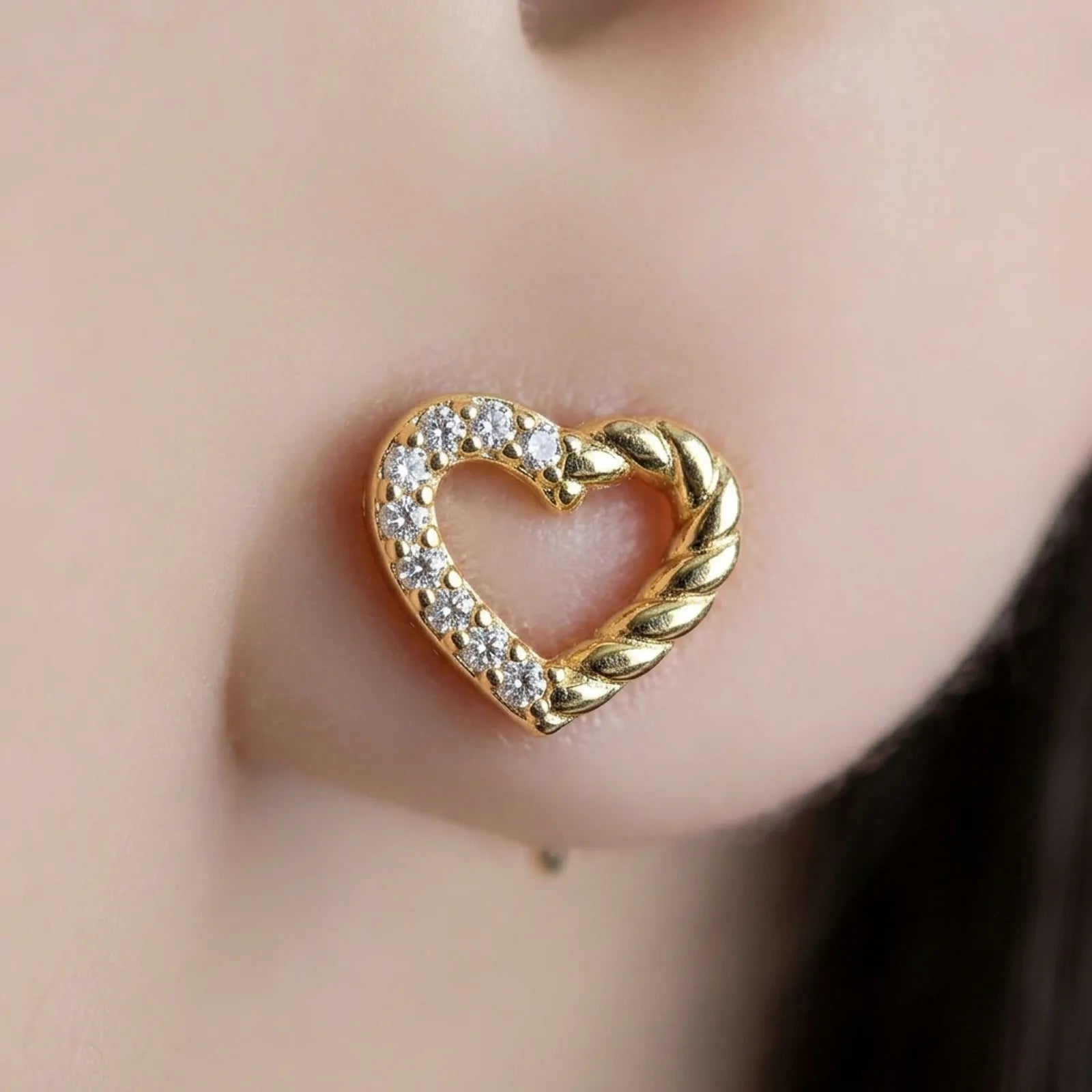 Half Twist Open Heart Stud Earrings
