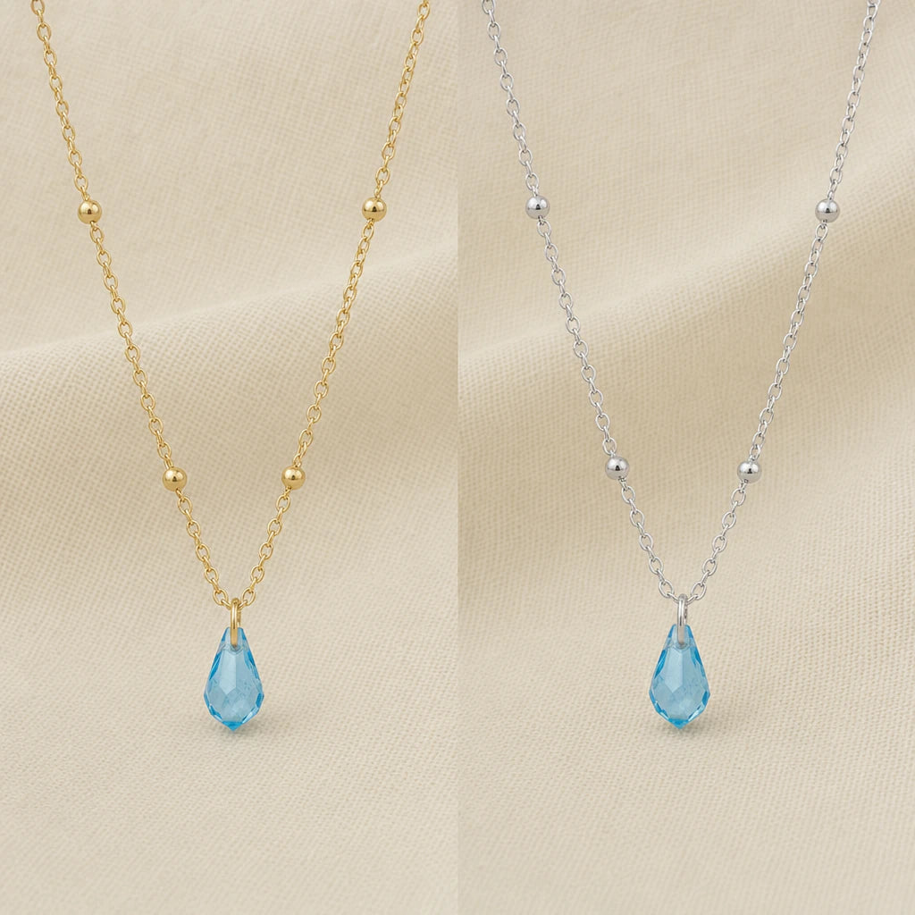 Birthstone Crystal Drop Necklace in Gold or Silver | HBD