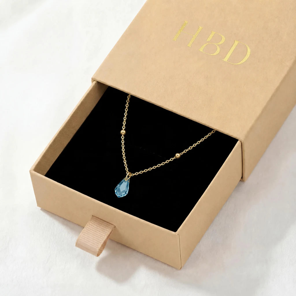 Birthstone Crystal Drop Necklace in Gold or Silver | HBD