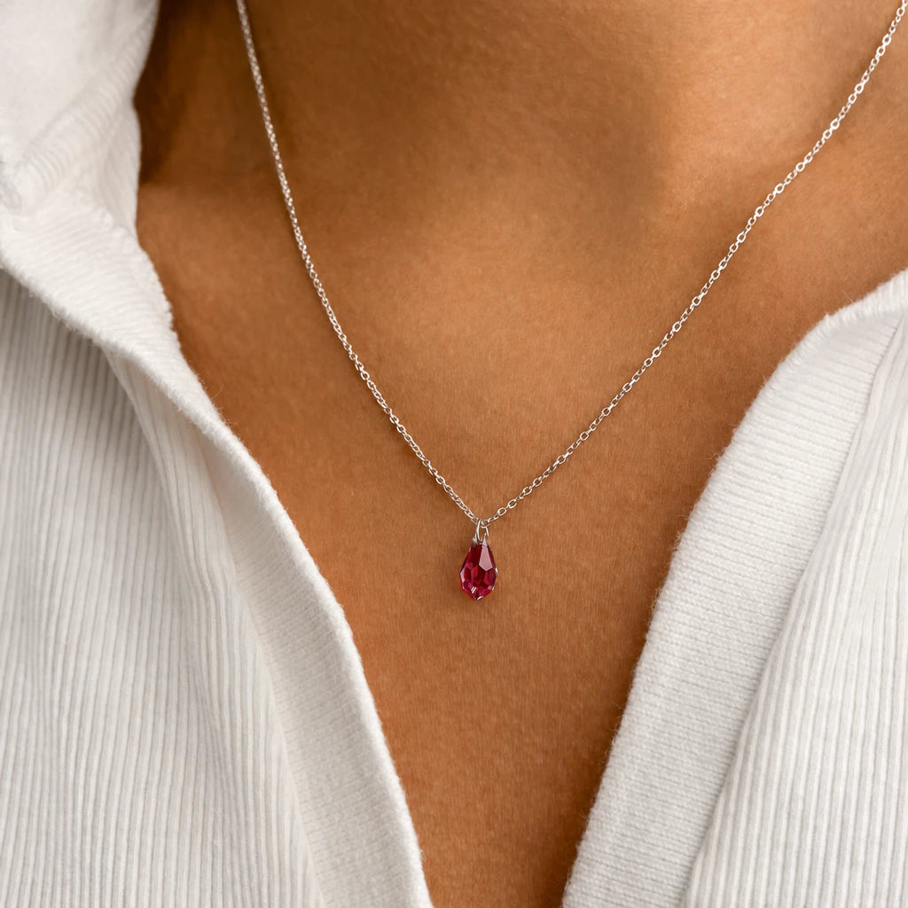 Birthstone Crystal Drop Necklace in Gold or Silver | HBD