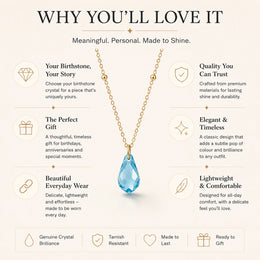 Birthstone Crystal Drop Necklace in Gold or Silver | HBD