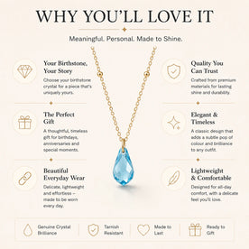 Birthstone Crystal Drop Necklace in Gold or Silver | HBD