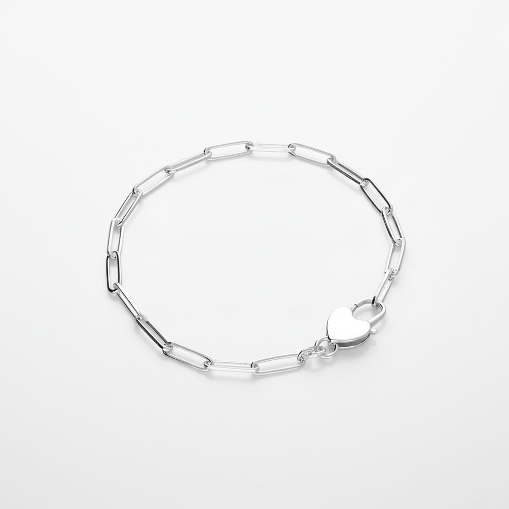 Sterling Silver Heart Padlock Paper Chain Bracelet – 19cm