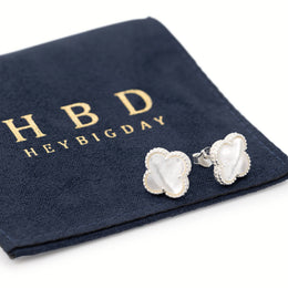 Mother of Pearl Quatrefoil Stud Earrings – Elegant Beaded Edge Design