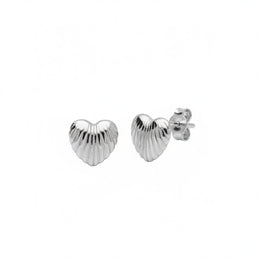 Ribbed Heart Stud Earrings in Silver or Gold – Delicate Shell-Style Design