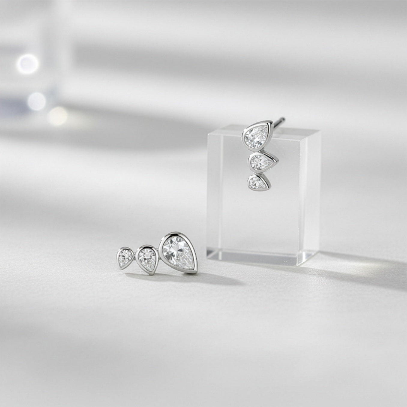 HeyBigDay Earrings Sterling Silver Triple Teardrop Climber Stud Earrings