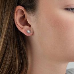 Sterling Silver Sun Stud Earrings – Small Cubic Zirconia Sunshine Earrings