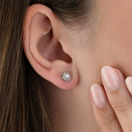 Sterling Silver Sun Stud Earrings – Small Cubic Zirconia Sunshine Earrings