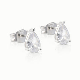 Sterling Silver Pear-Cut Stud Earrings – Elegant Cubic Zirconia Teardrop Earrings for Women