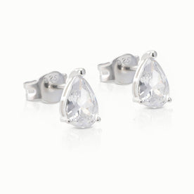 Sterling Silver Pear-Cut Stud Earrings – Elegant Cubic Zirconia Teardrop Earrings for Women