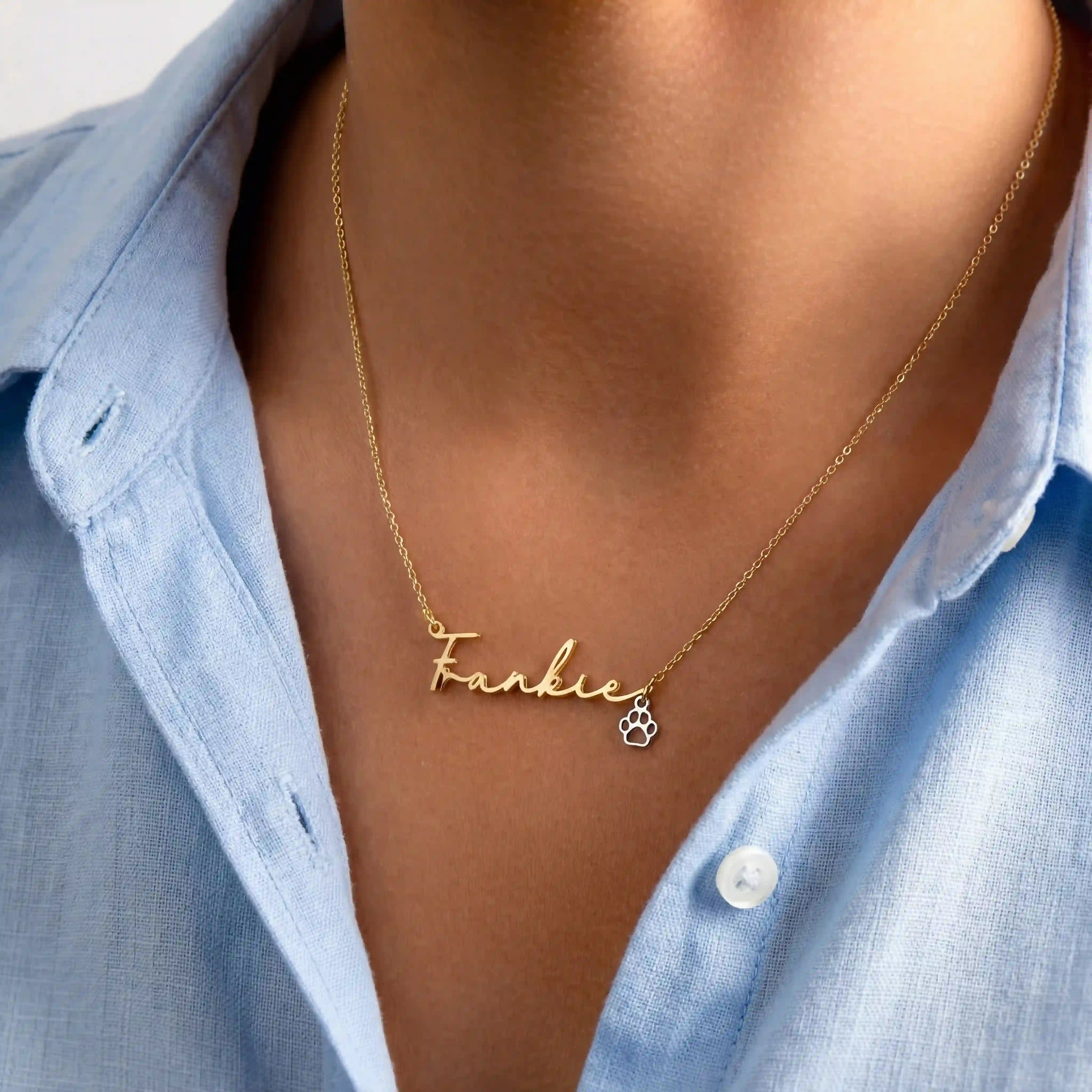 Personalised Name Necklace with Paw Charm | Dog & Cat Lover Gift