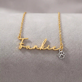 Personalised Name Necklace with Paw Charm | Dog & Cat Lover Gift