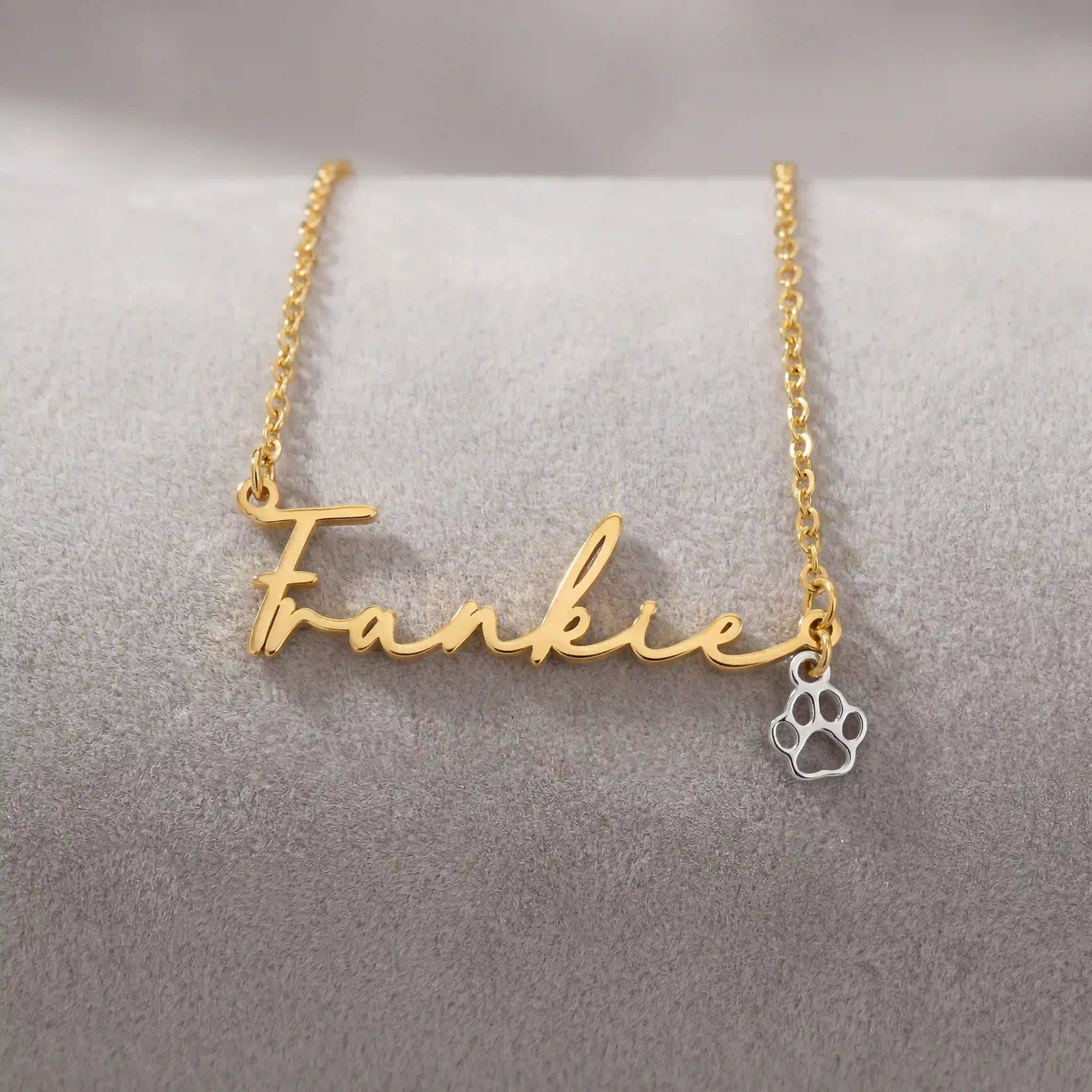 Personalised Name Necklace with Paw Charm | Dog & Cat Lover Gift