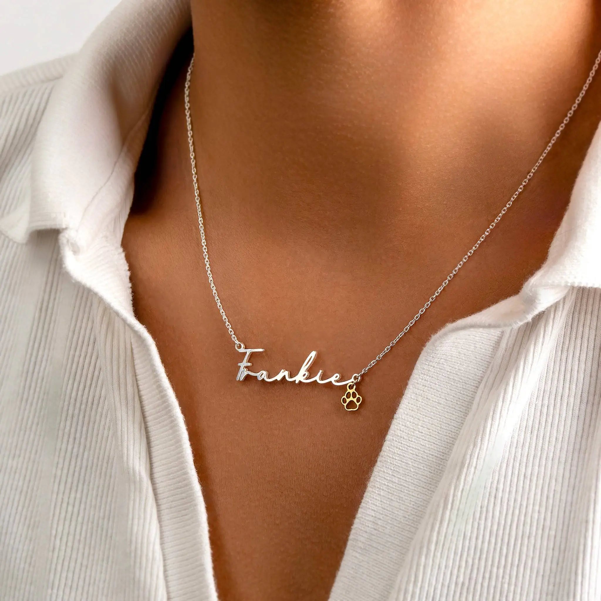 Personalised Name Necklace with Paw Charm | Dog & Cat Lover Gift