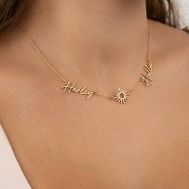 Personalised Sun Necklace with Two Names – Gold, Silver or Vermeil