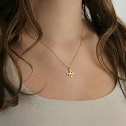 Jerusalem Cross Necklace in Gold or Silver – Cross Potent Pendant Necklace