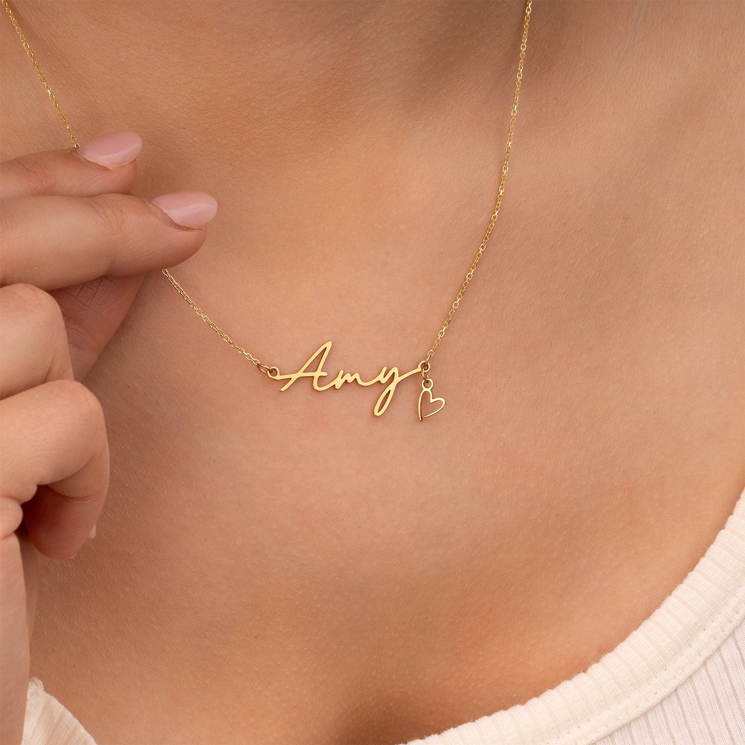 Necklace Amy Name Necklace HBD Amy Name Necklace in Gold or Silver – Amy Script Necklace with Charm Option