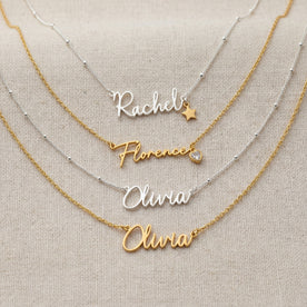 Custom Name Necklace – 9 Designs, 200+ Charms, 7 Lengths & 3 Chain Styles
