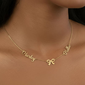 Elegant Double Name Necklace with Bow – Gold, Silver & Vermeil Finish