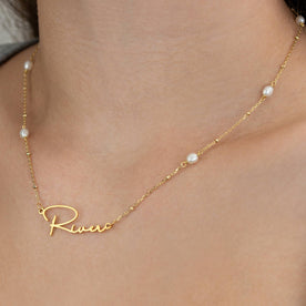 Freshwater Pearl Name Necklace – Personalised Gold or Silver Pearl Necklace, 6 Designs