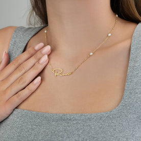 Freshwater Pearl Name Necklace – Personalised Gold or Silver Pearl Necklace, 6 Designs