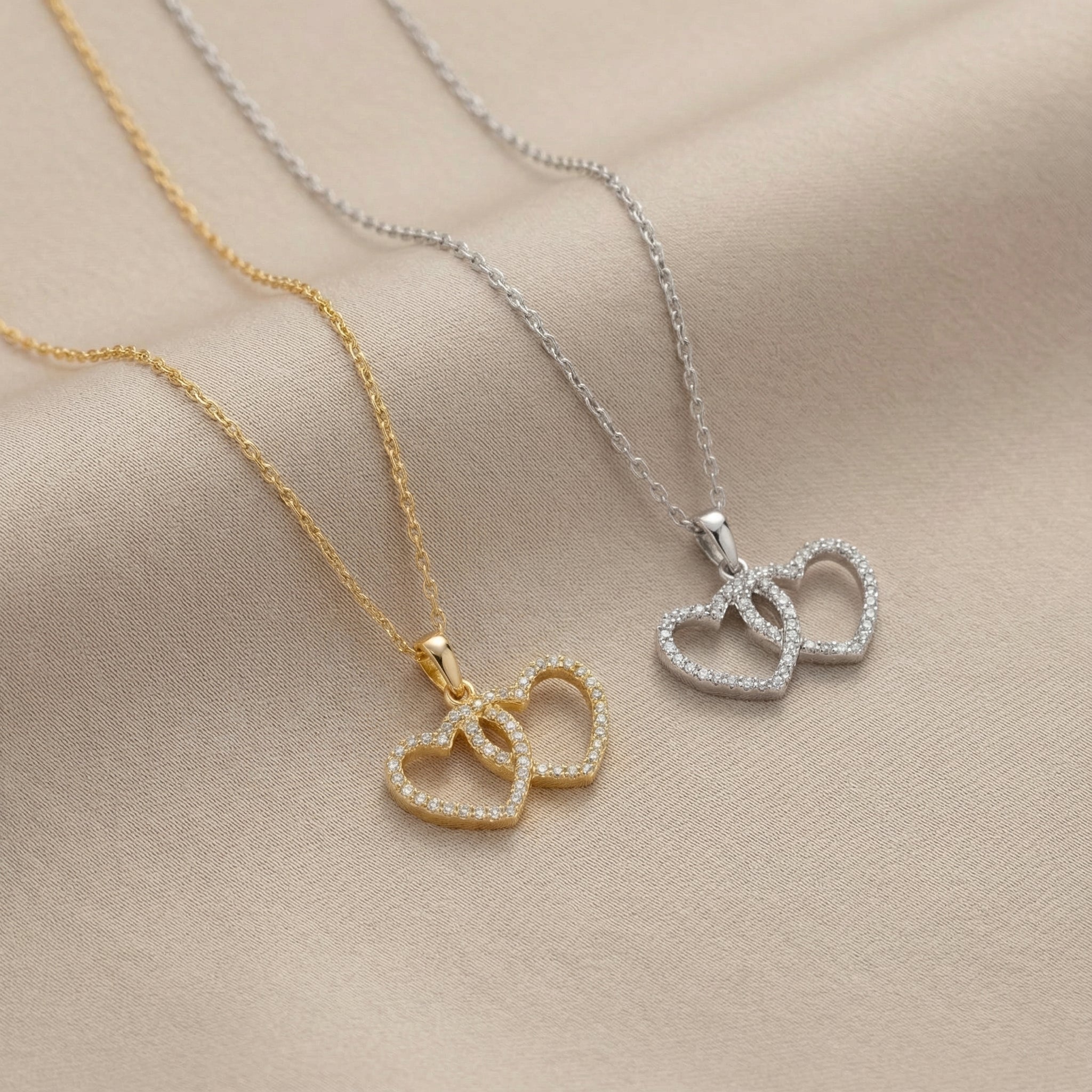 HeyBigDay Necklace Interlocking Double Heart Cubic Zirconia Necklace