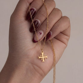 Jerusalem Cross Necklace in Gold or Silver – Cross Potent Pendant Necklace