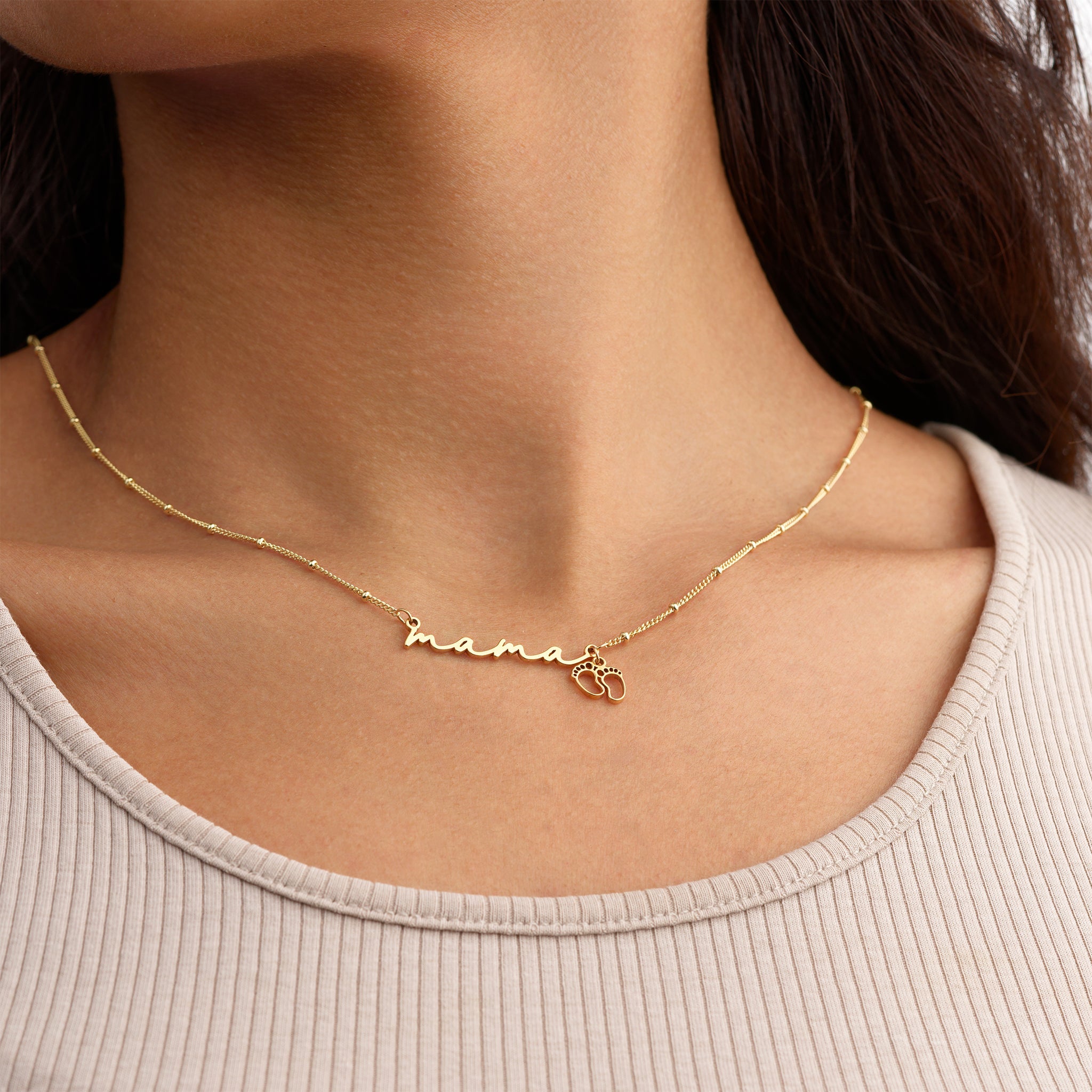 HeyBigDay Necklace Mama Necklace with Baby Feet Charm