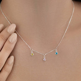 Multi Birthstone Necklace - Add 1-8 Initials or Birthstones - Family Necklace