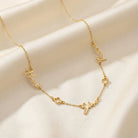 HBD Necklace Triple Name Necklace with Two Clovers