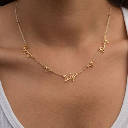 Triple Name Necklace with Two Hearts – Custom Personalised Necklace in Gold or Silver