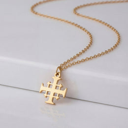 Jerusalem Cross Necklace in Gold or Silver – Cross Potent Pendant Necklace