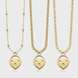 Heart Love Lock Charm Necklace & Bracelet