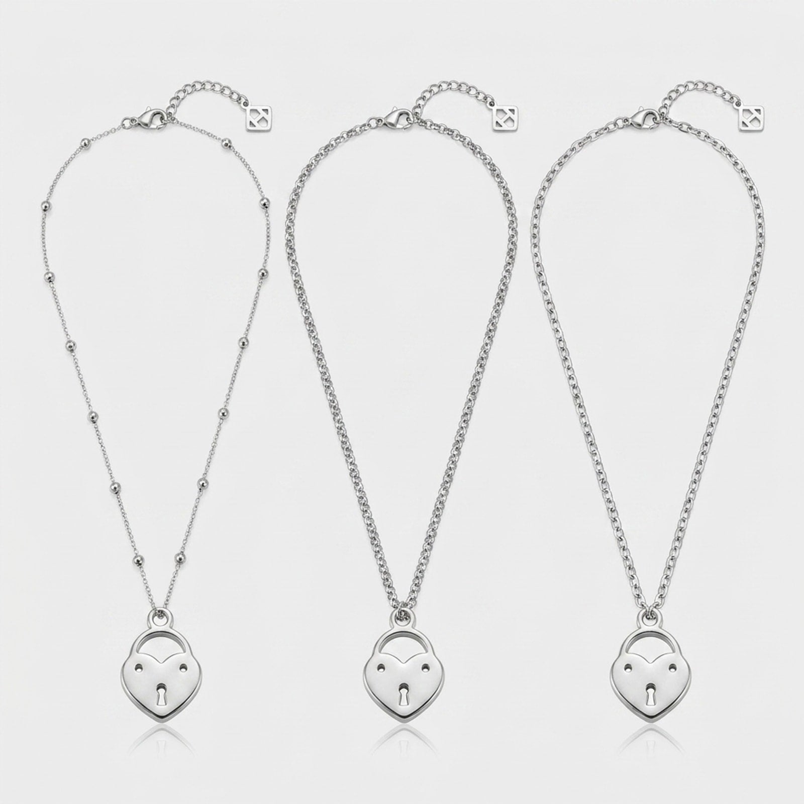 Heart Love Lock Charm Necklace & Bracelet