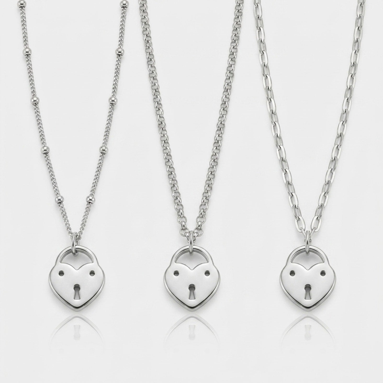 Heart Love Lock Charm Necklace & Bracelet