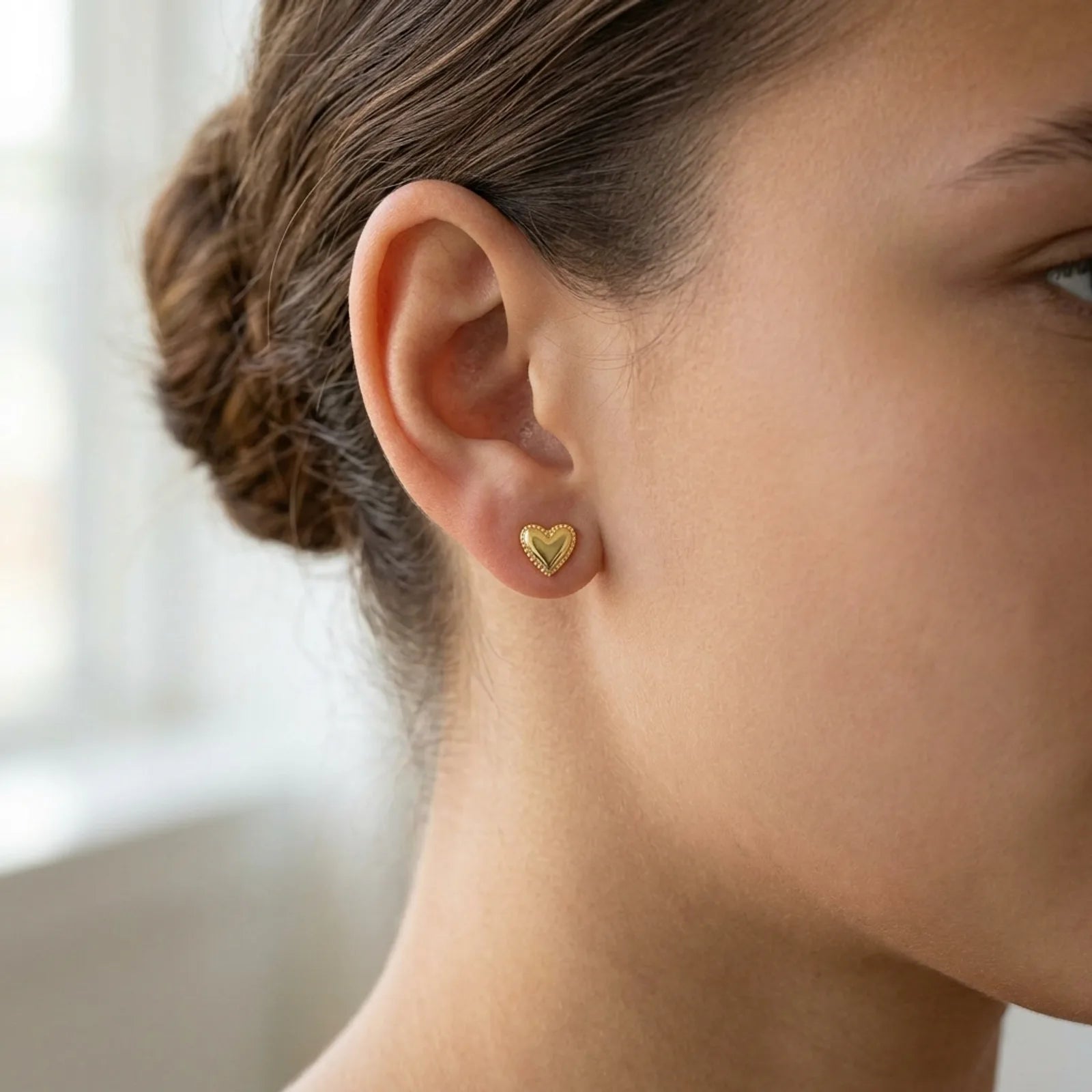 Heart Stud Earrings with Beaded Edge – Elegant Everyday Jewellery