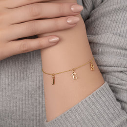 Dainty Triple Initial Bracelet in Gold or Silver – Personalised Three Letter Bracelet